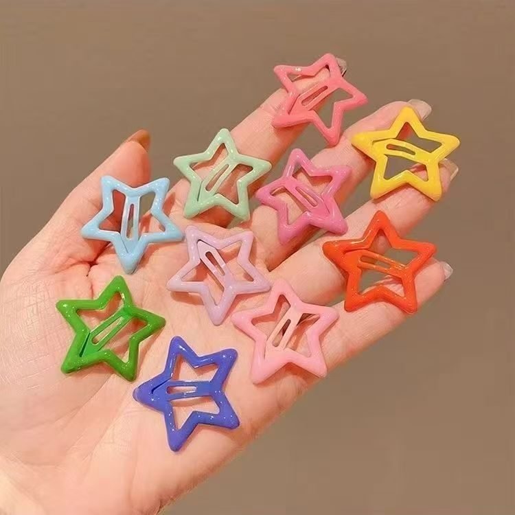 Sutyen bright rainbow star snap hair clips set