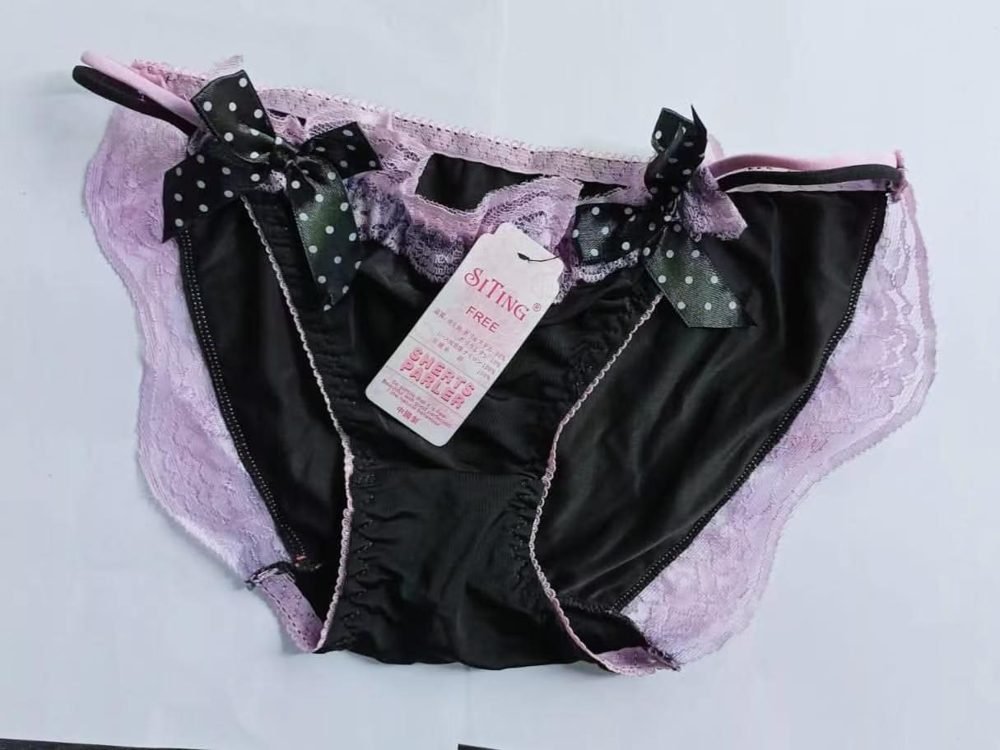 Sutyen black satin bow brief